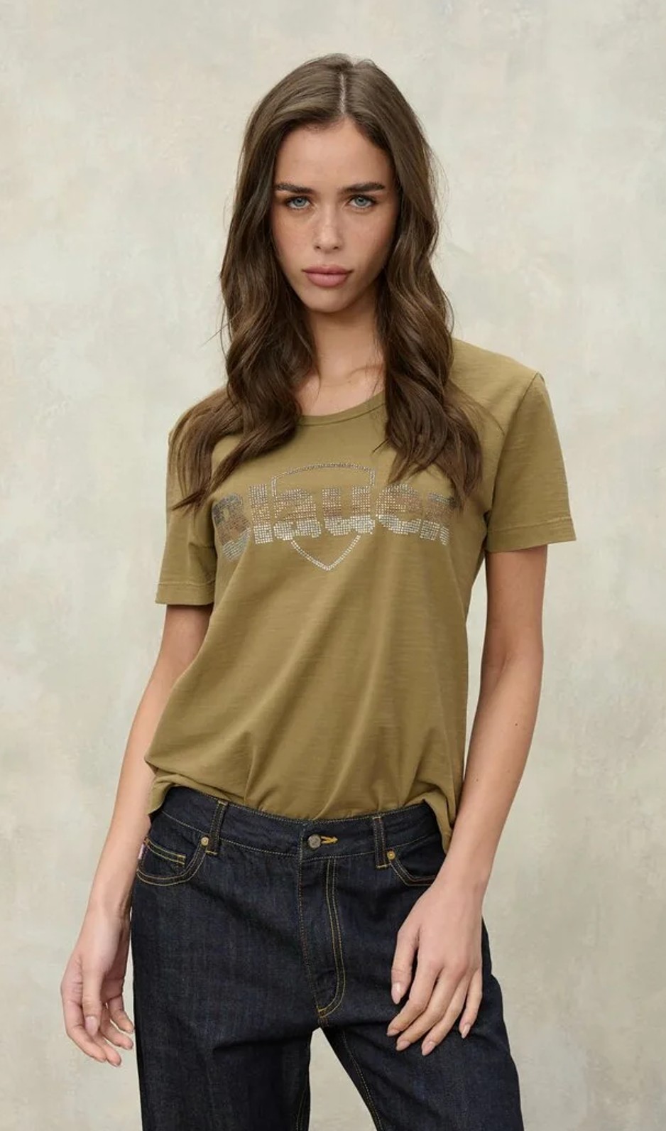 Blauer USA Damen T-Shirt Logo Glitter GRAHAM T-SHIRT Hazelnut