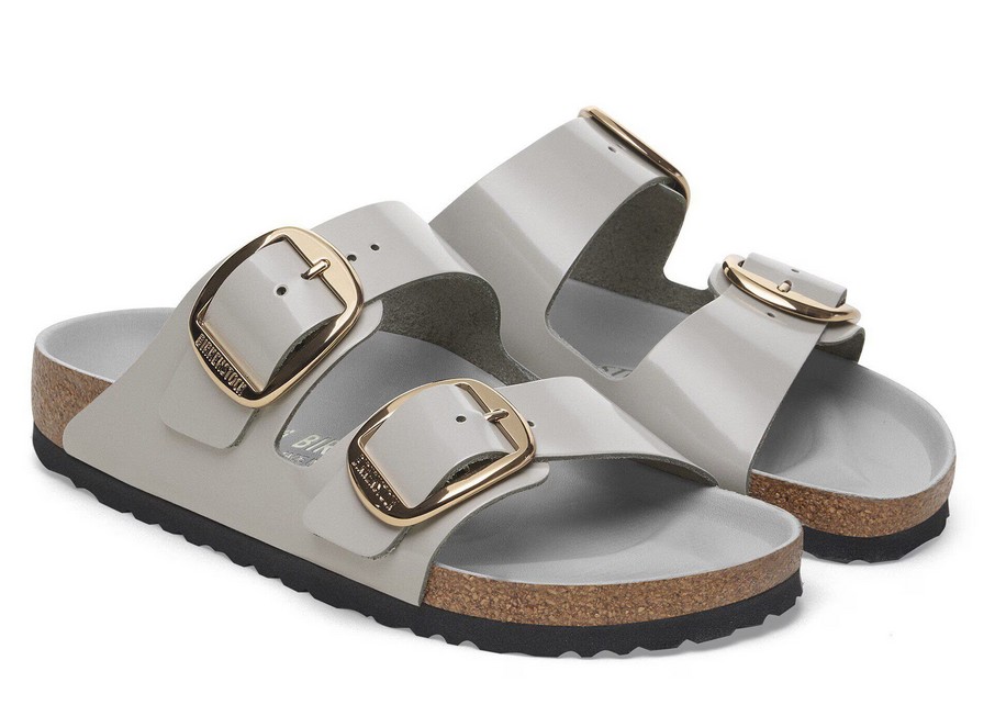 Birkenstock Damen Arizona Big Buckle Naturleder Lack High-Shine Stone Coin