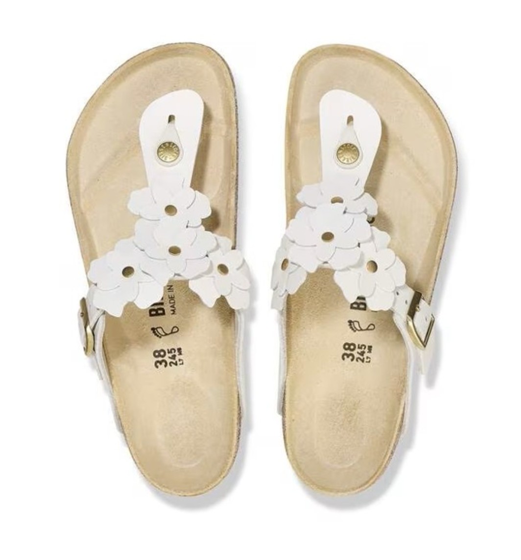 Birkenstock Damen Sandalen Gizeh Flower Embellishment White