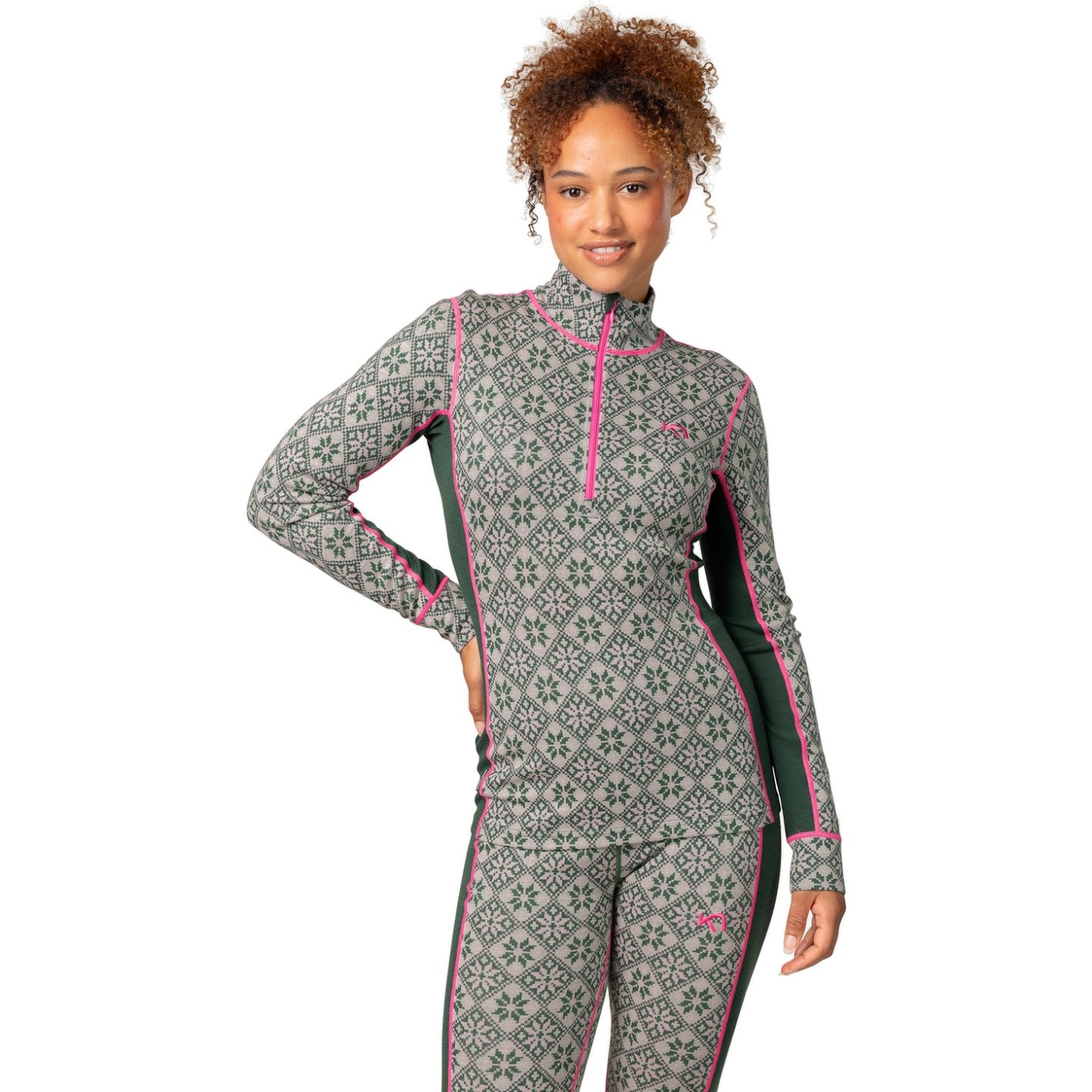 Kari Traa Merino Base Layer Rose Half Zip Thyme