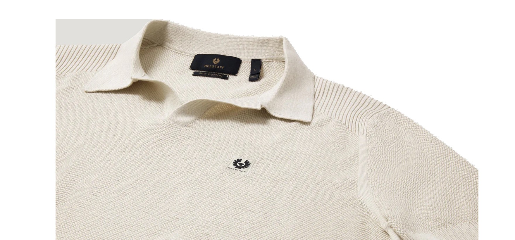 Belstaff Herren Seiden Polo Hemd Birkenweiß