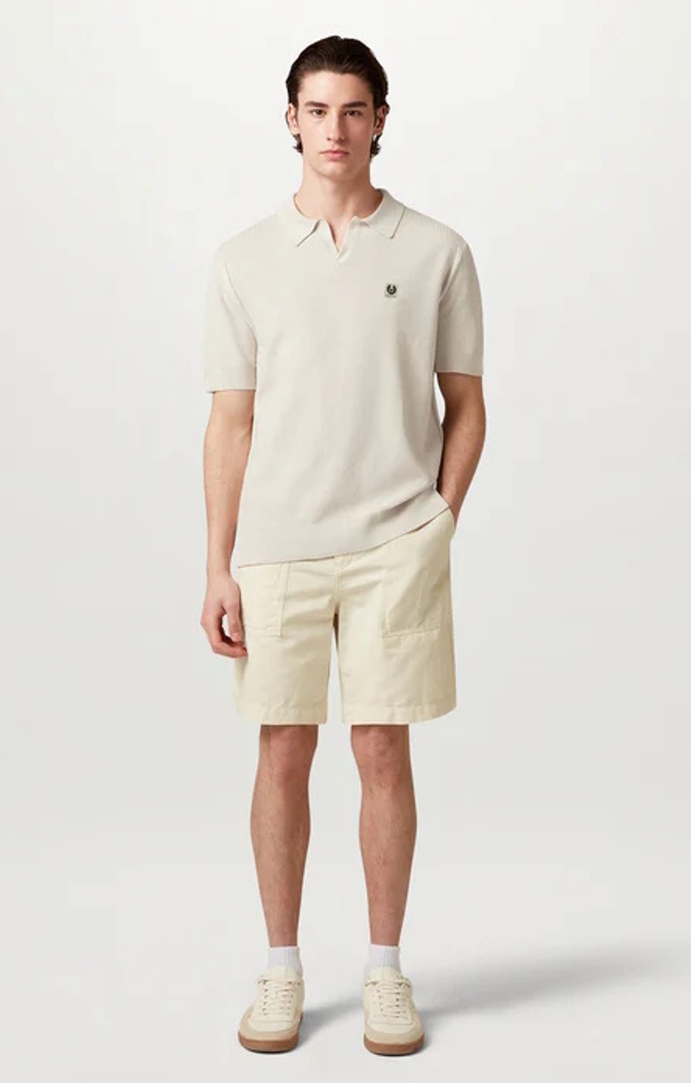 Belstaff Herren Seiden Polo Hemd Birkenweiß