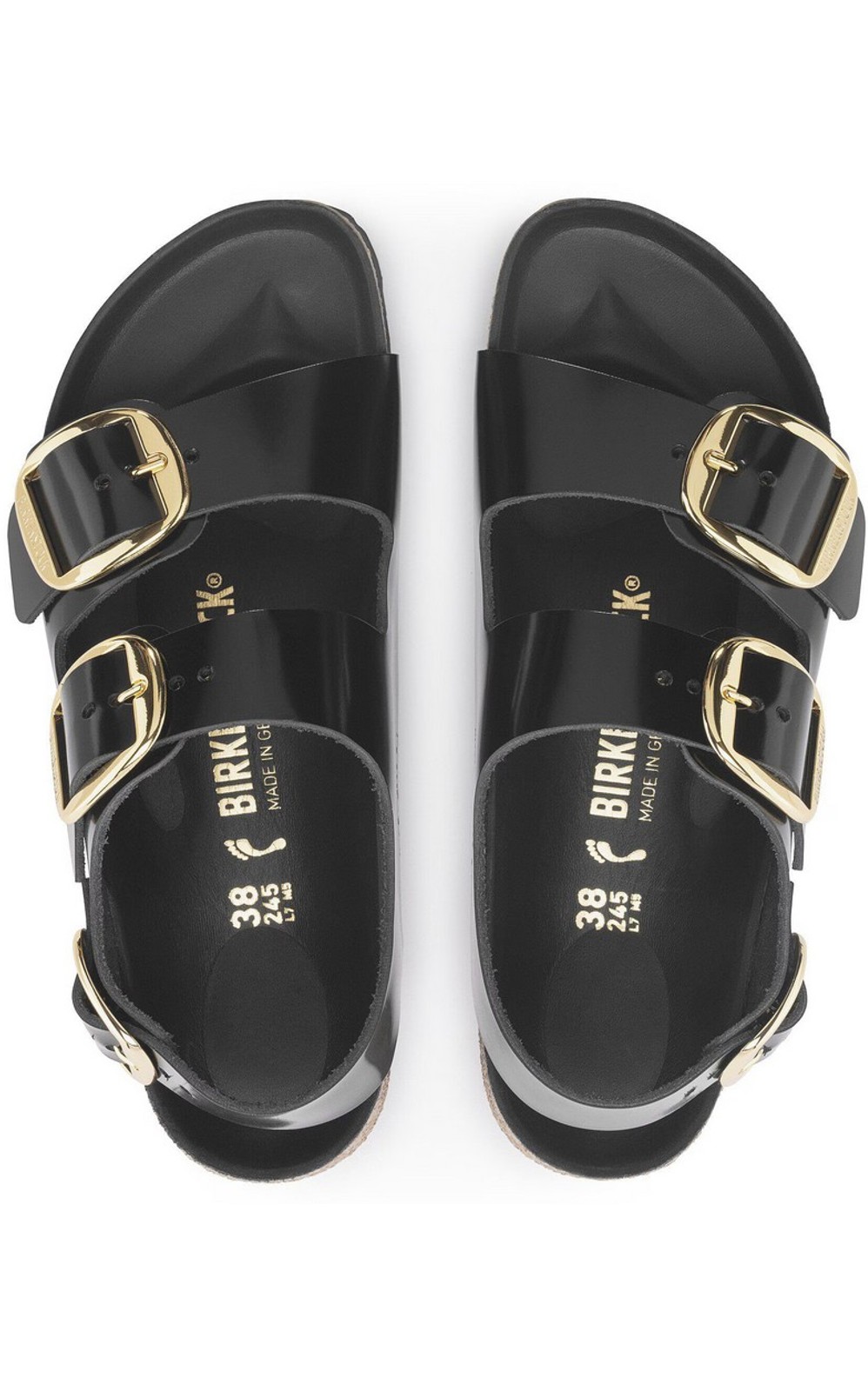 Birkenstock Damen Milano Big Buckle Naturleder Lack High Shine Black
