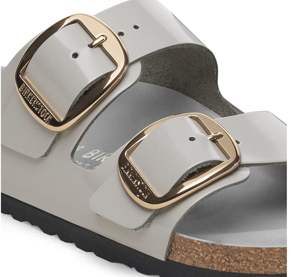 Birkenstock Damen Arizona Big Buckle Naturleder Lack High-Shine Stone Coin