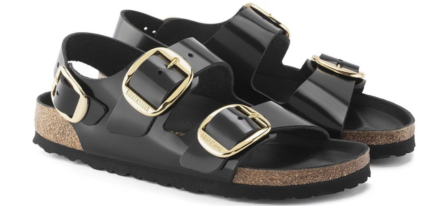 Birkenstock Damen Milano Big Buckle Naturleder Lack High Shine Black