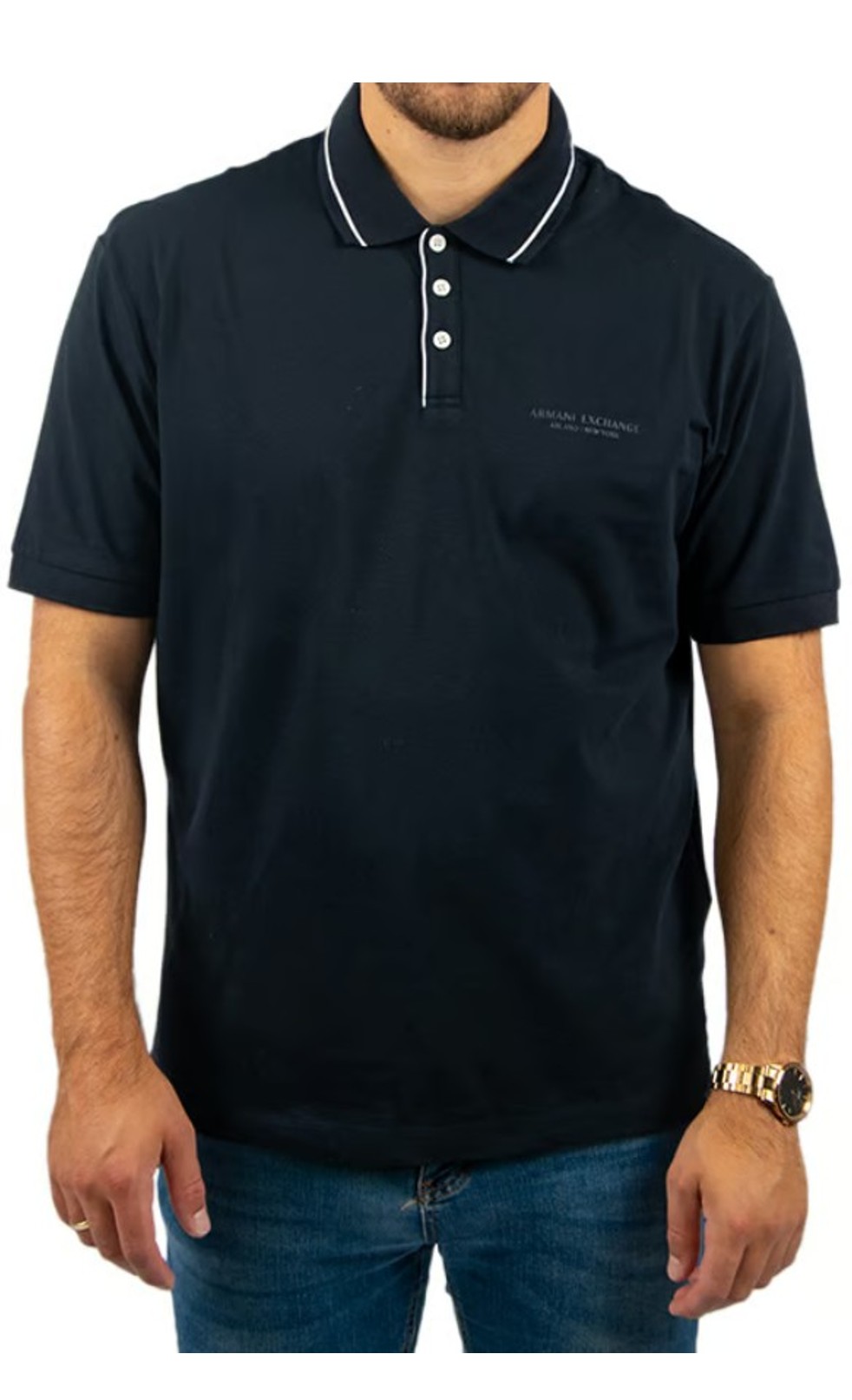 Armani Exchange Polo Shirt Trim Logo Deep Navy