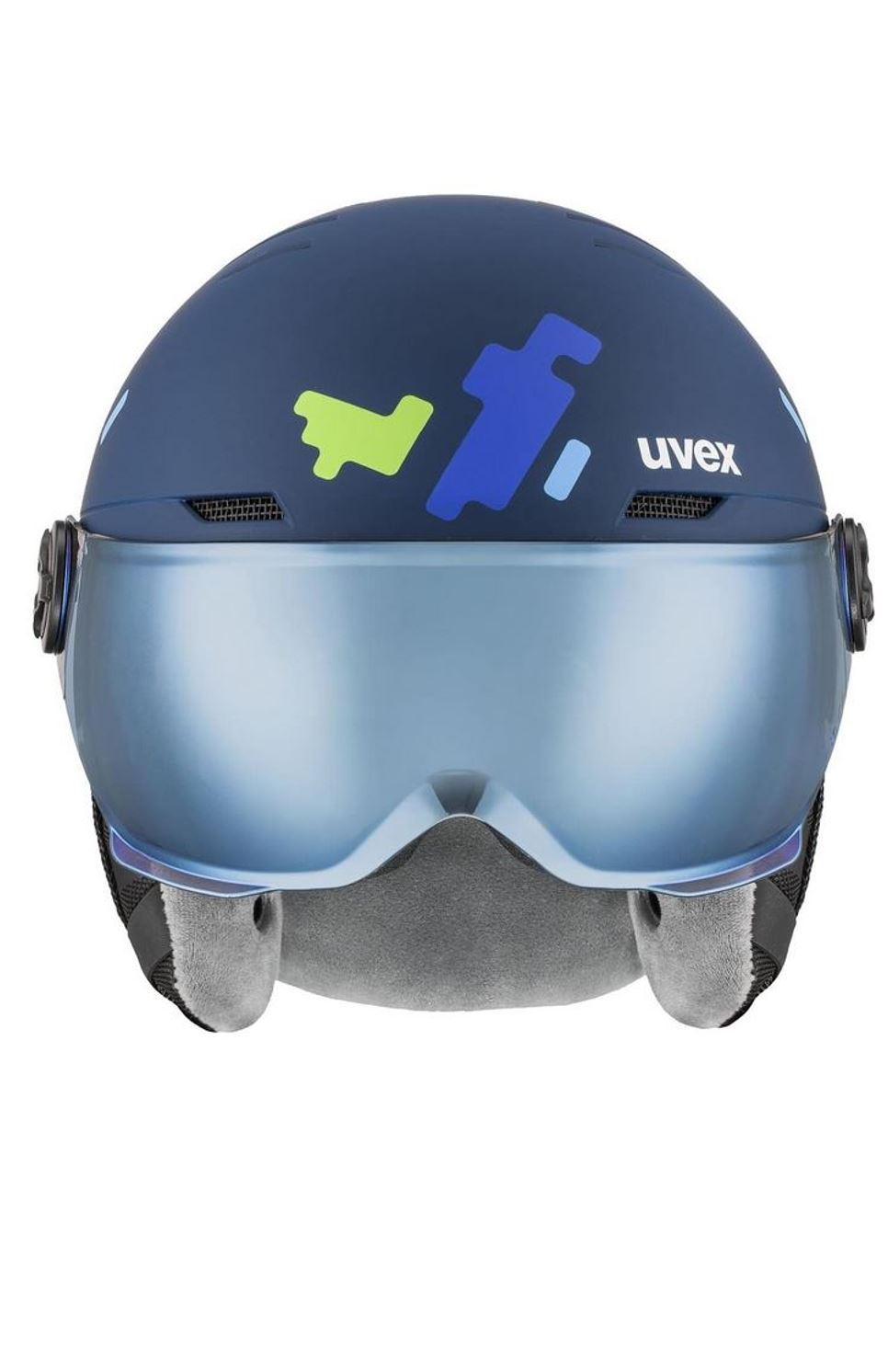 Uvex Kinder Wintersporthelm rocket Visor blue matt
