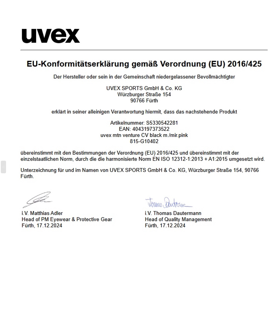 Uvex Sportbrille mnt venture CV schwarz matt