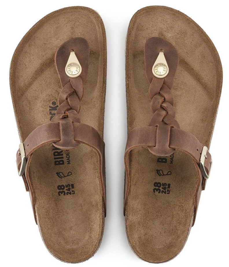 Birkenstock Damen Gizeh Braided Naturleder Geölt Cognac