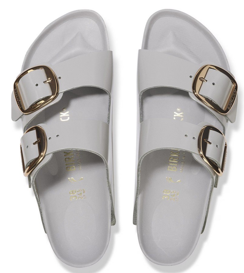 Birkenstock Damen Arizona Big Buckle Naturleder Lack High-Shine Stone Coin