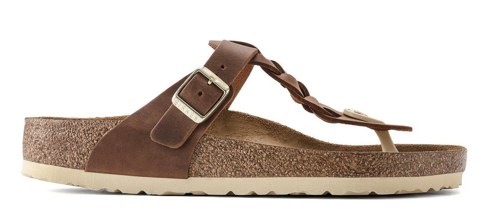 Birkenstock Damen Gizeh Braided Naturleder Geölt Cognac