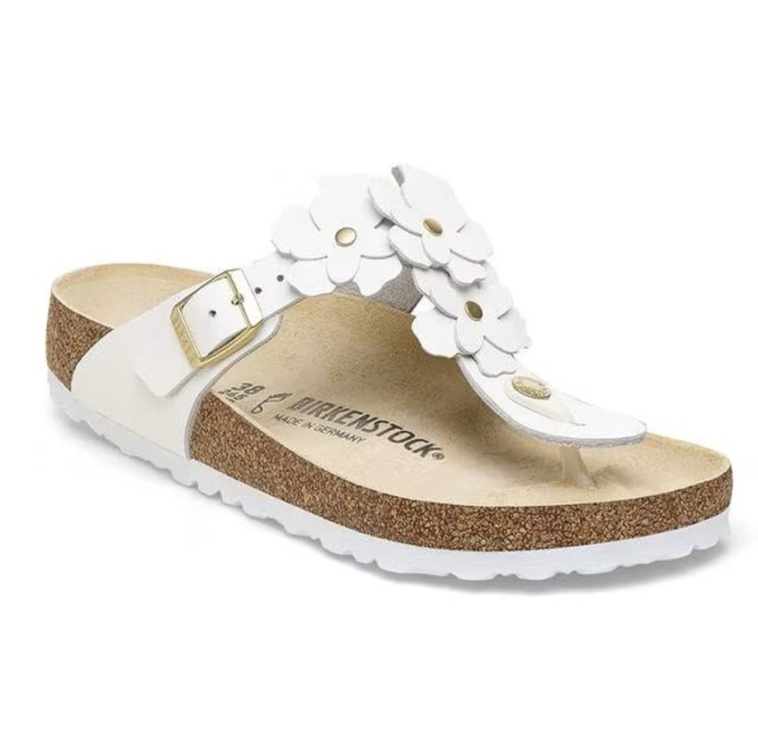 Birkenstock Damen Sandalen Gizeh Flower Embellishment White