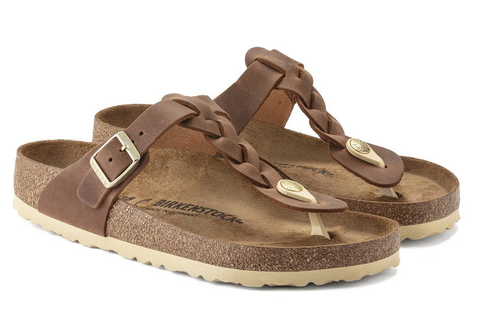 Birkenstock Damen Gizeh Braided Naturleder Geölt Cognac
