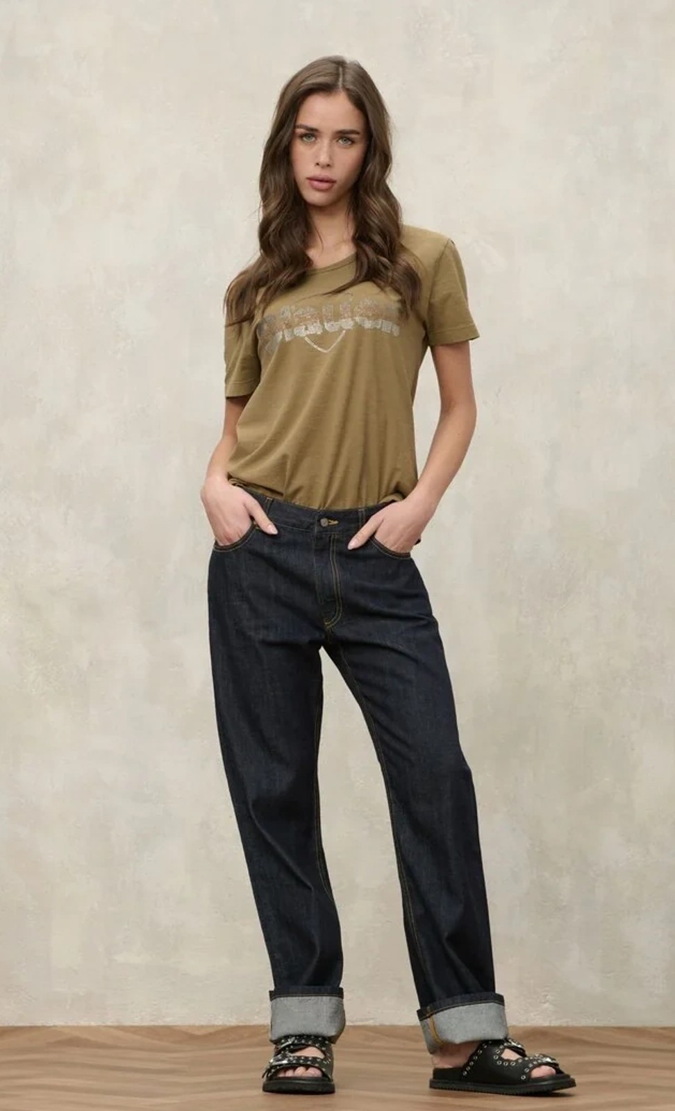 Blauer USA Damen T-Shirt Logo Glitter GRAHAM T-SHIRT Hazelnut