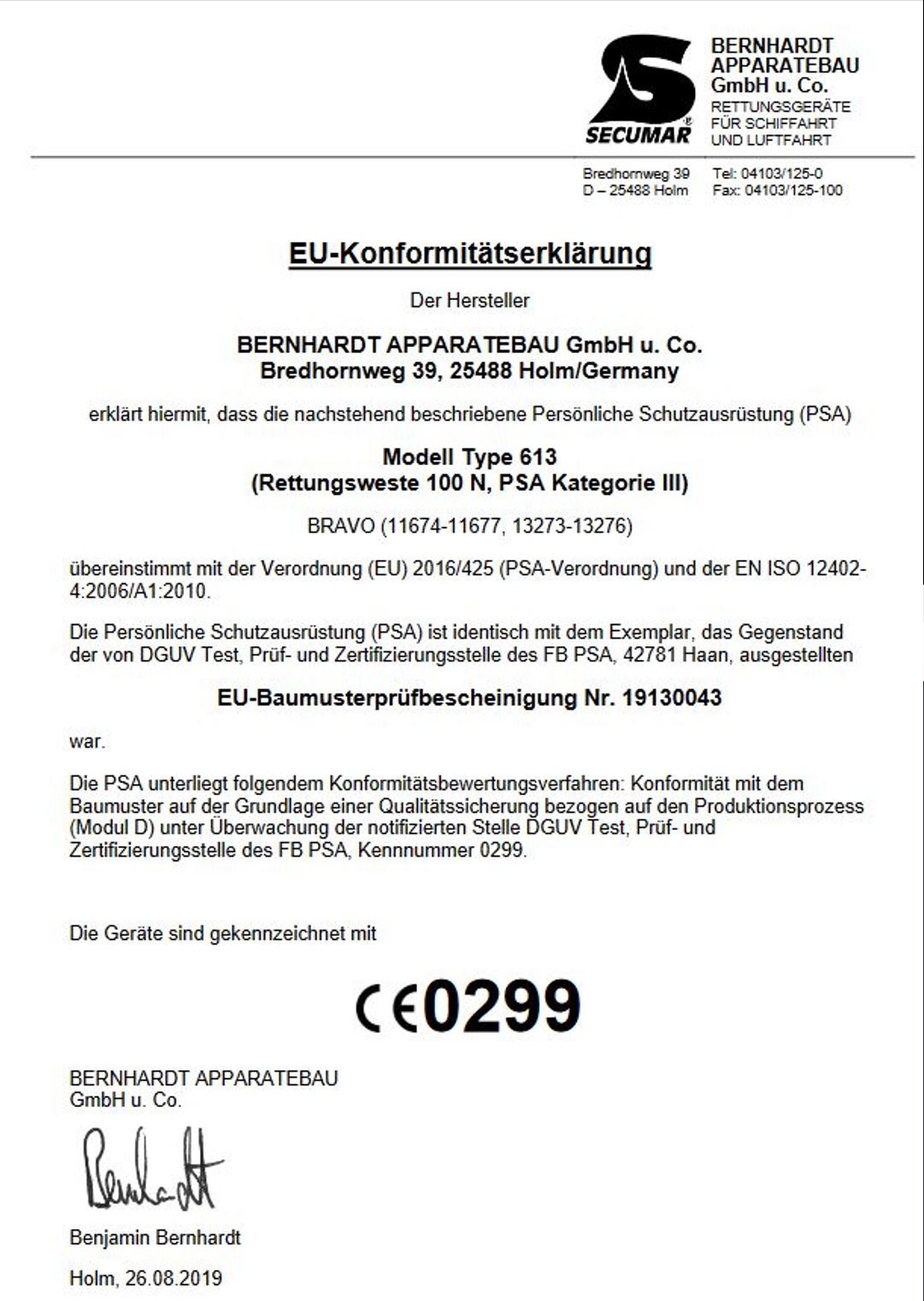 Secumar Rettungsweste Bravo 40-50kg